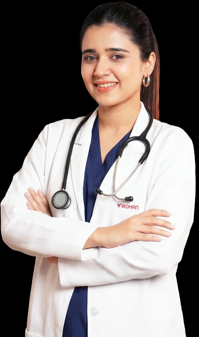 Virohan healthcare professional in lab coat with stethoscope